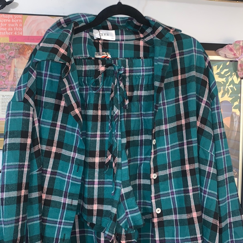 Green Flannel short pajama set